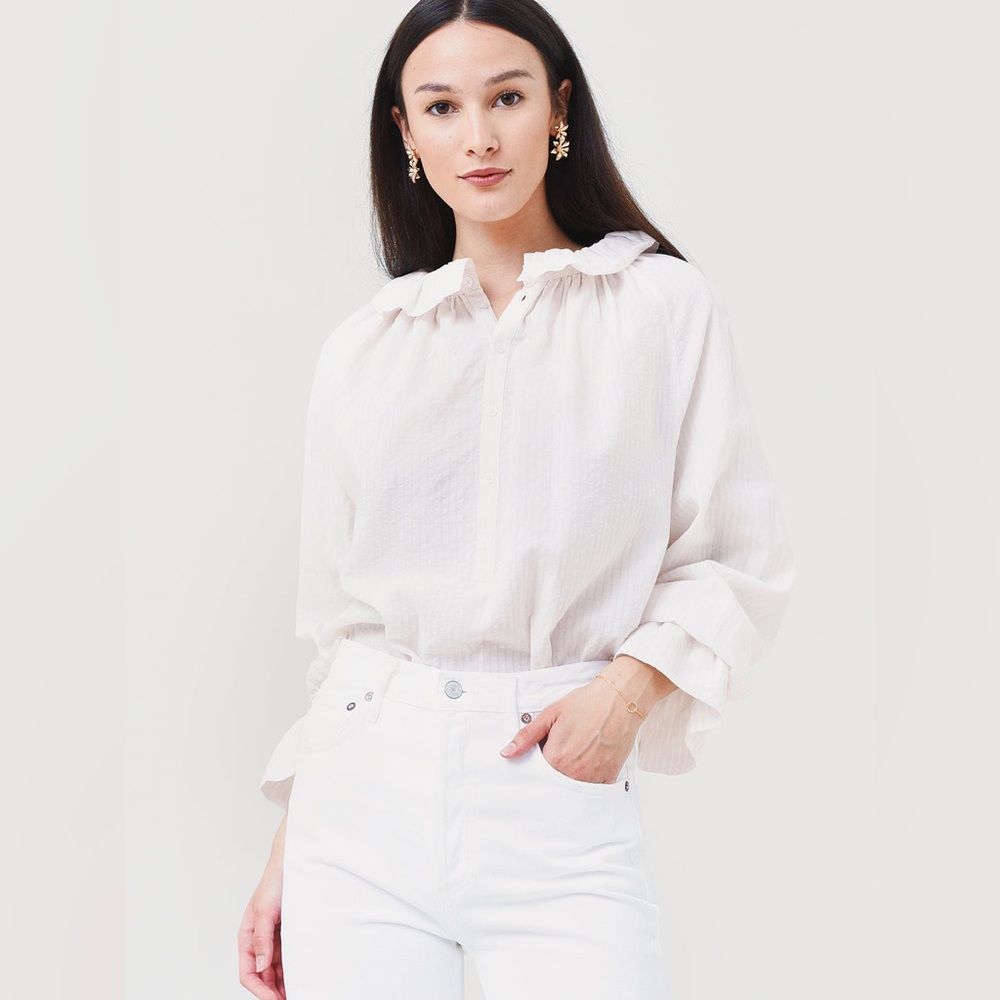 Citizens Of Humanity Cream Ruffled Collar Long-Sleeve Blouse